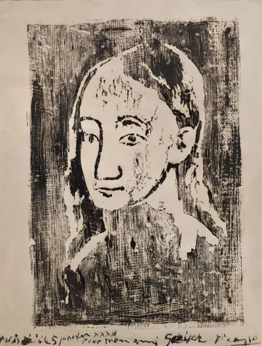 Head of a Woman. (Pablo Picasso; 1881 - 1973; 1906; Holzschnitt auf Papier)