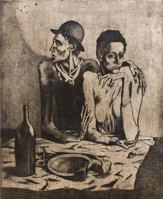 The Frugal Meal. (Pablo Picasso; 1881 - 1973; 1904; Kaltnadelradierung)