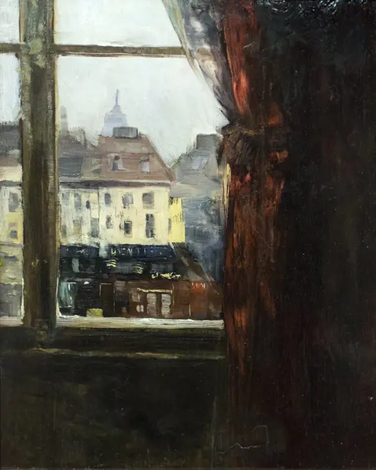 VIEW FROM THE WINDOW ON HOUSES IN PARIS by 1884. (Karl Hagemeister; 1848-1933; oil on oak panel)