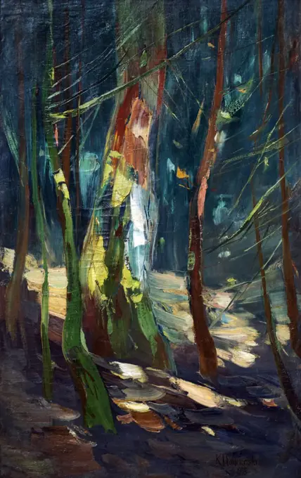 BOOK STRAIN IN SUNSPOT IN THE WOODS 1916. (Karl Hagemeister; 1848-1933; oil on canvas)