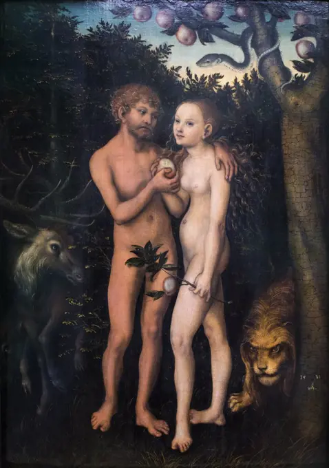Adam and Eve in paradise. (Sundenfall). 1531. (Lucas Craafter d. A. 1472 Kroafter-1553 Weimar)