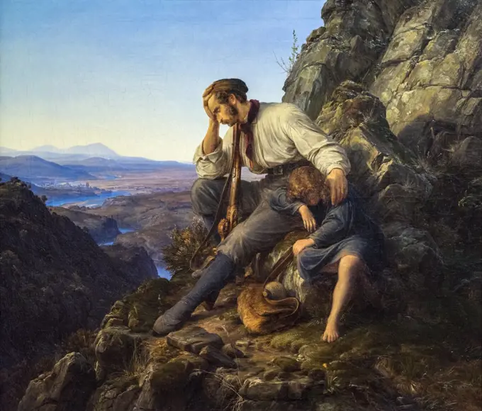 "The Robber and His Child 1832 Oil on canvas by Karl Friedrich Lessing, German, 1808 - 1880"