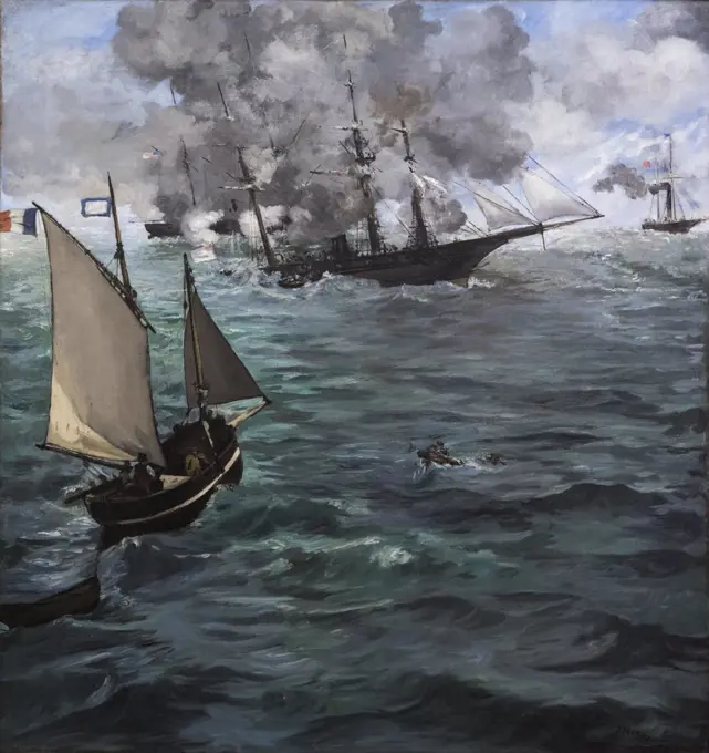 "The Battle of tha U.S.S. Kearsarge and tha C.S.S. Alabama 1864 Oil on canvas Édouard Manet, French, 1832 - 1883"