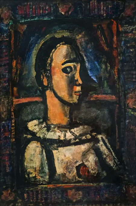 "Pierrot with a Rose c. 1936 Oil on canvas Georges Rouault, French, 1871 - 1958"