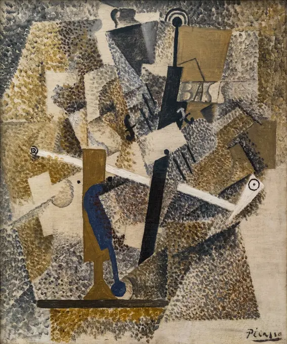 Still Life with a Pipe; a Violin; and a Bottle of bass 1914 oil on canvas by Pablo Picasso