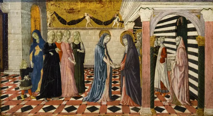 Predella panels showing the Marriage of the Virgin and the Return of the Virgin to her parents House c. 1455 Tempera and tooled gold on panels