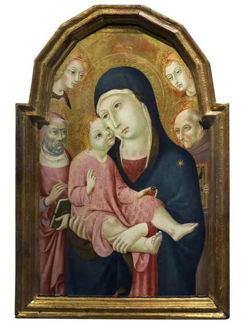 Virgin and Child with Saint Bernardino; Saint Jerome; and Two Angels; 1400s Tempera on panel Sano di Pietro Italian; 1405-81
