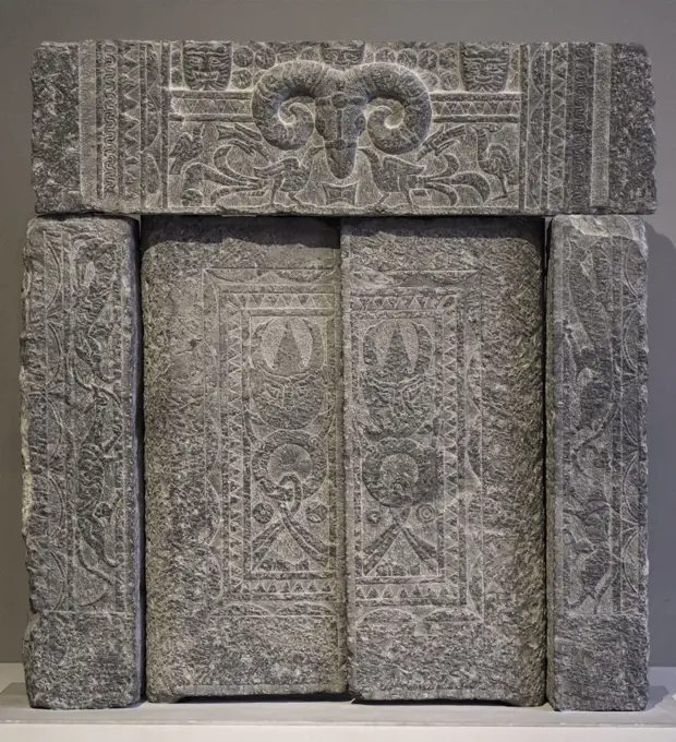Tomb gate with carved decoration China Eastern Han dynasty; 1st century A.D. Limestone