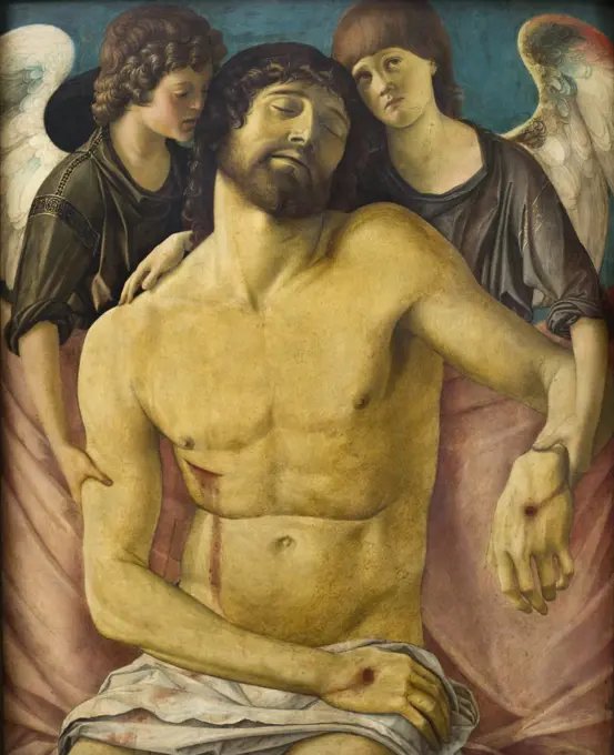 The dead Christ supported by two mourning angels trimmed. To 1475/80. (Giovanni Bellini; Venice 1516 Venice To 1430/31)