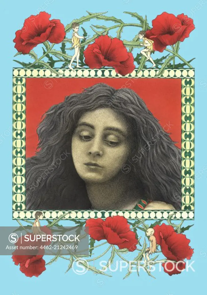 Portrait of woman in flowery frame