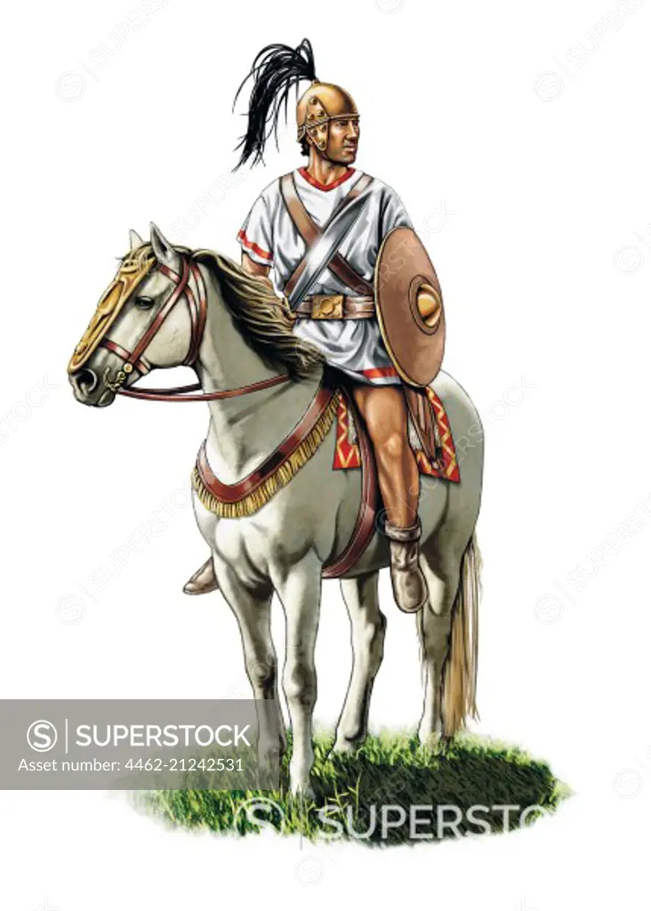 Army soldier with shield on horse