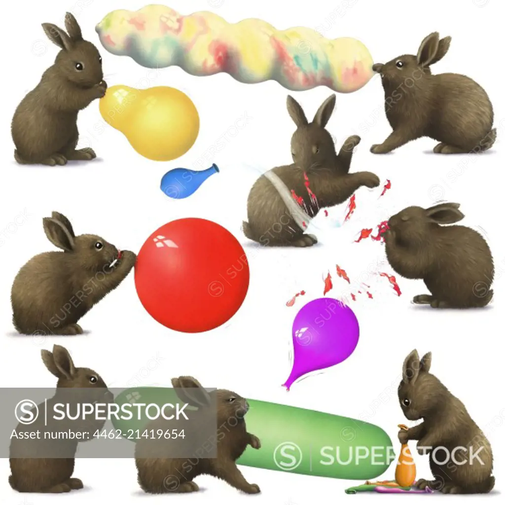 Bunnies playing with balloons
