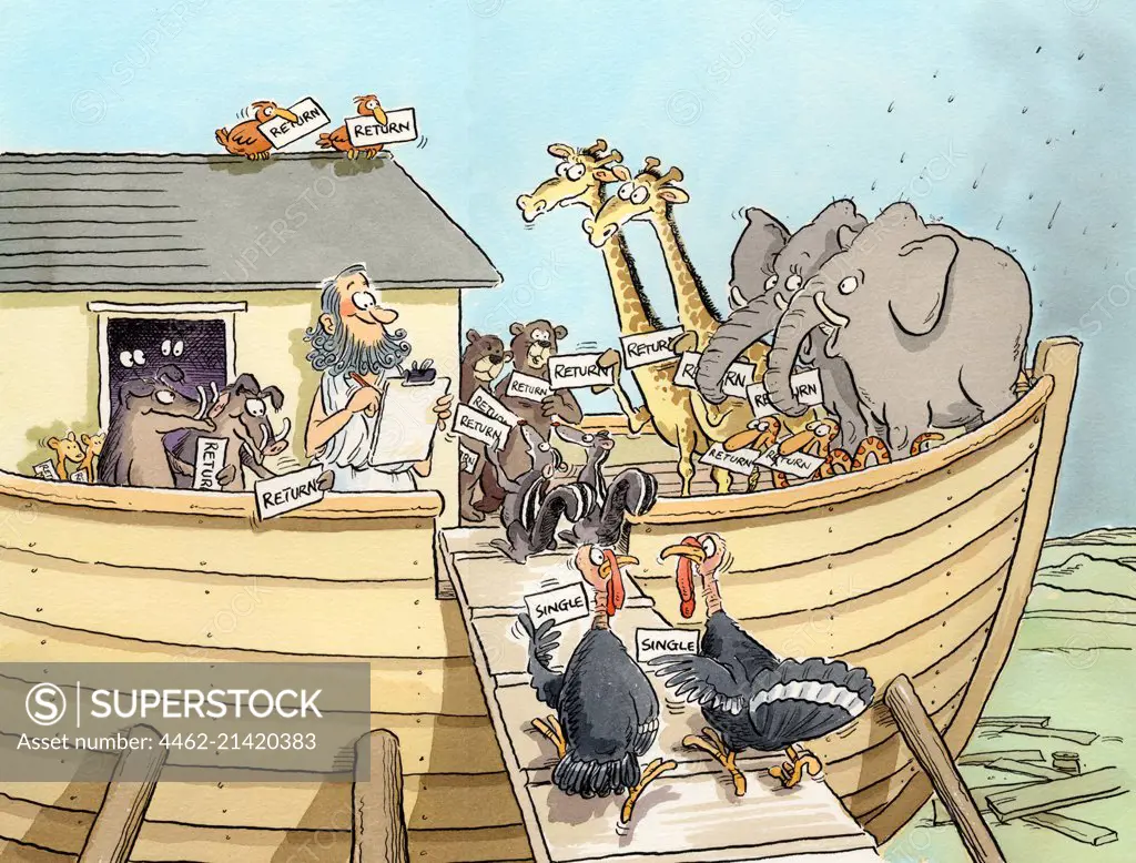 Noah greeting animals in ark