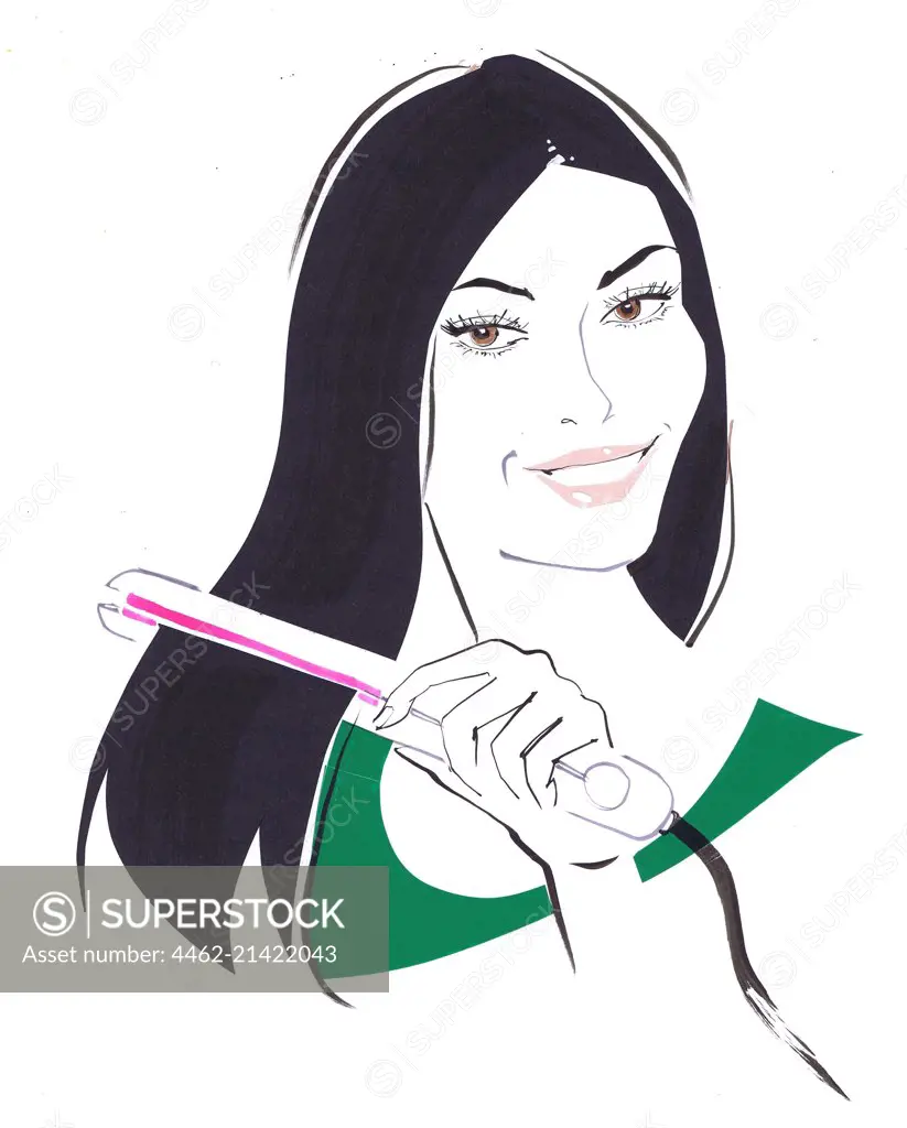 Black haired woman straightening hair