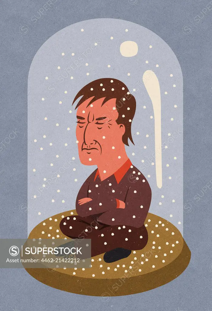 Angry man in snowball glass
