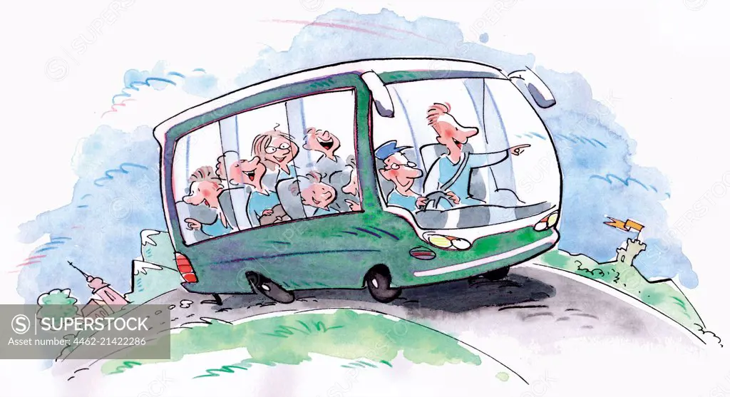 People on bus having fun during road trip