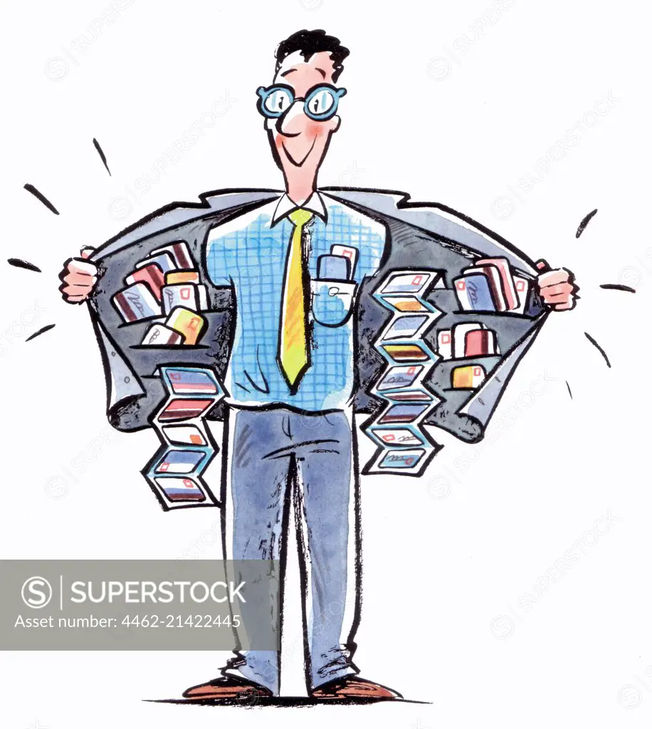 Man with lots of credit cards