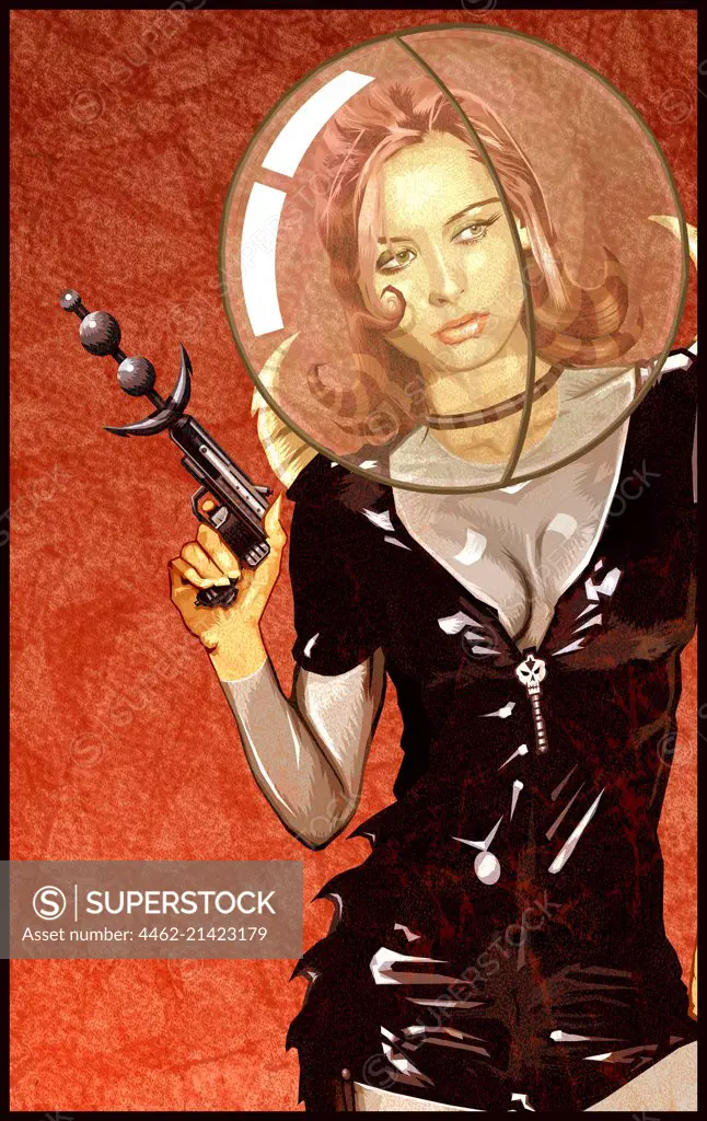 Woman with gun and bubble