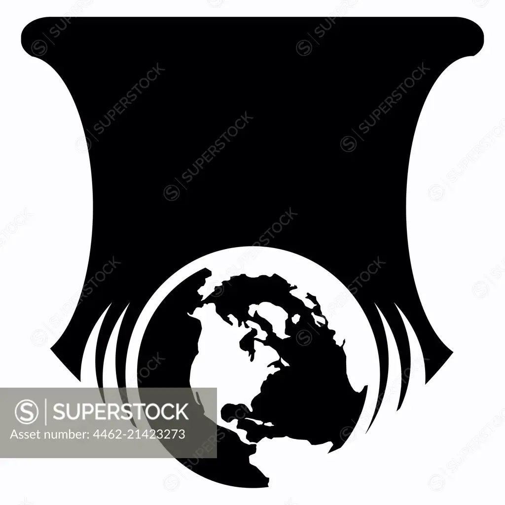 Earth in black object on white