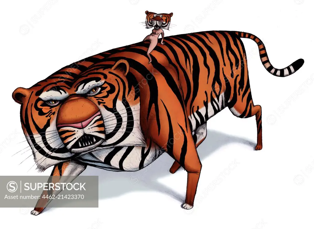 Tiger with woman's body with tiger head on back