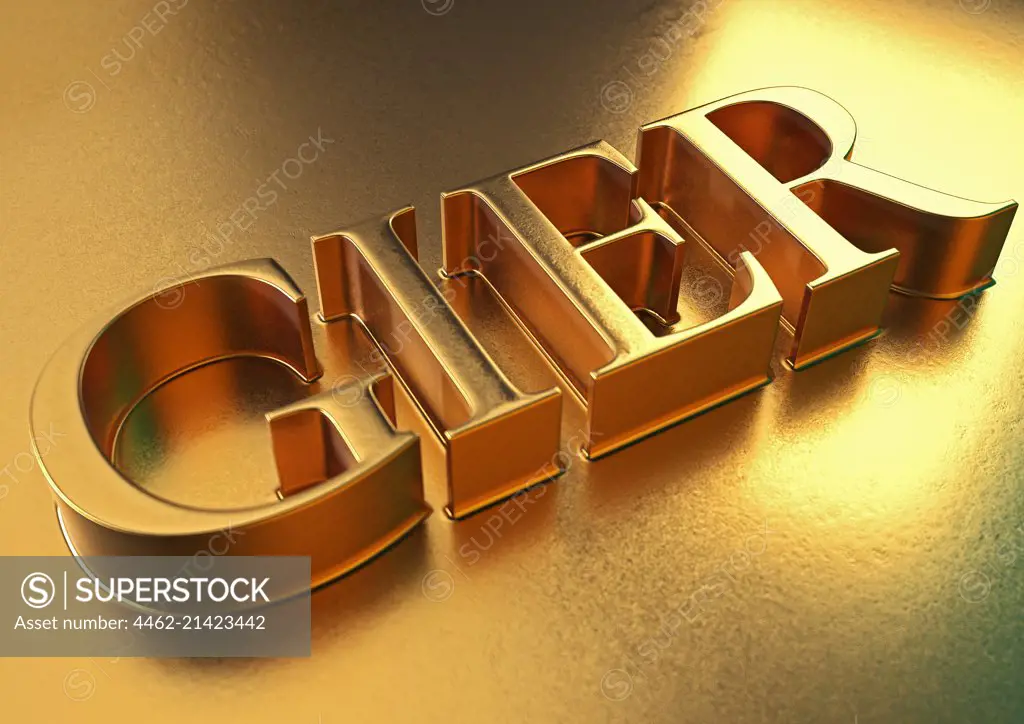 Close up of single word in gold
