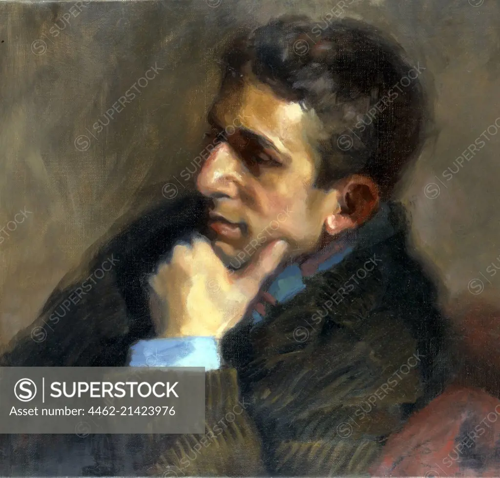 Portrait of man with hand on chin