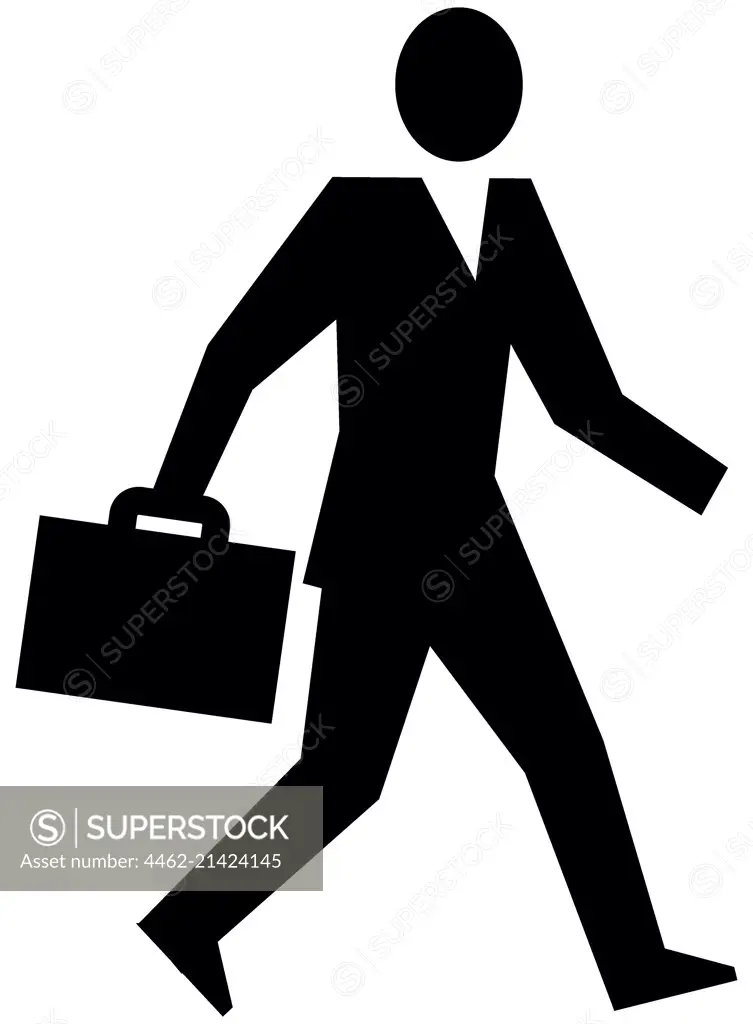 Silhouette of man walking with suitcase