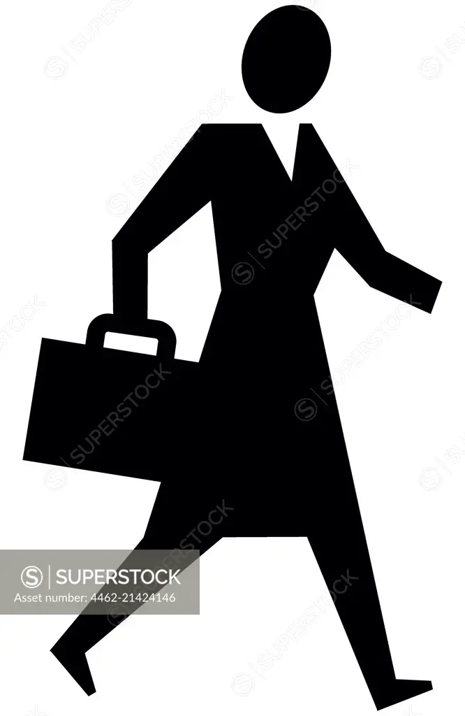 Silhouette of woman walking with suitcase
