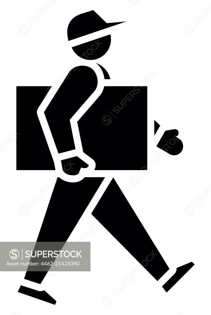 Silhouette of man walking with box