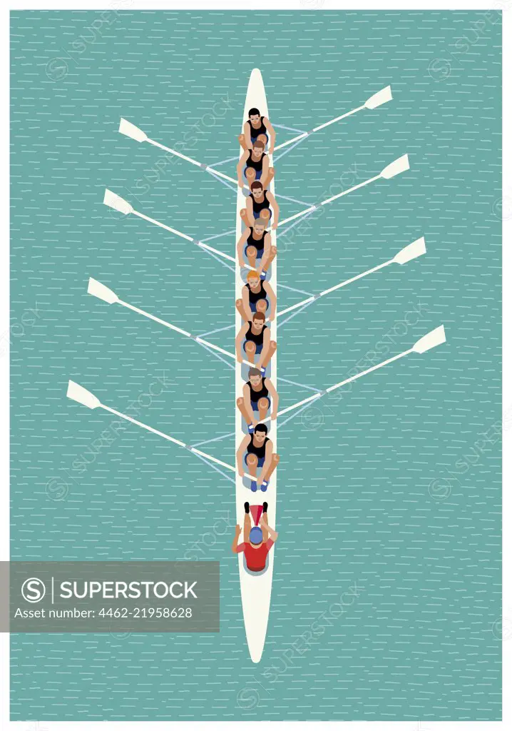 Aerial view of rowing team