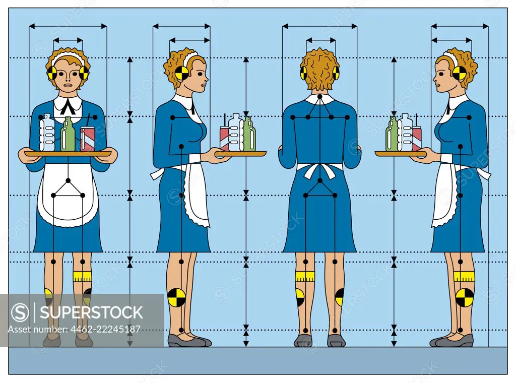 Waitress holding tray with crash tests signs