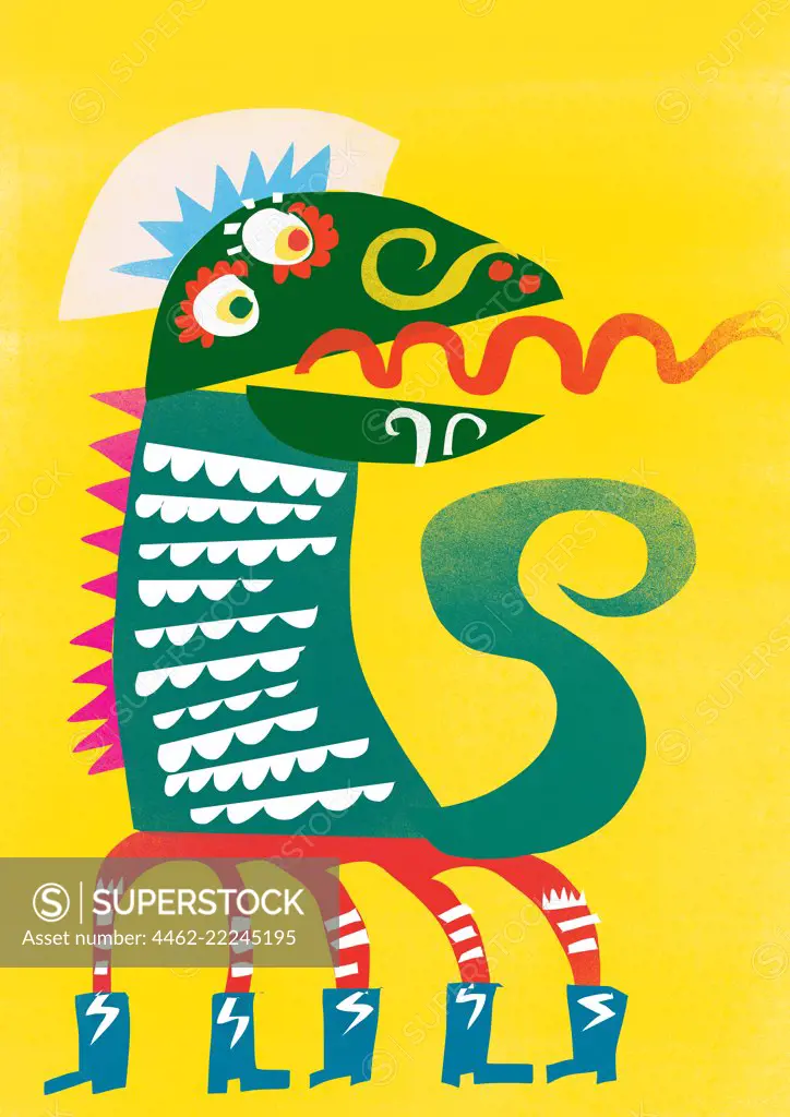 Colorful dragon on yellow background