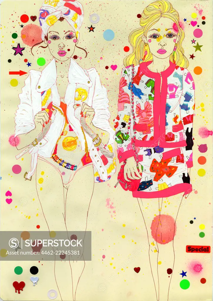 Two young women wearing vibrant clothes