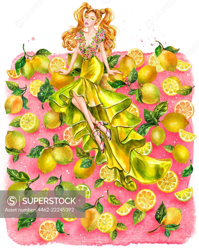 Woman surrounded with lemons