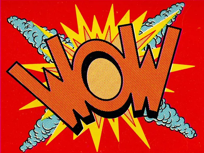 Word wow on colored background