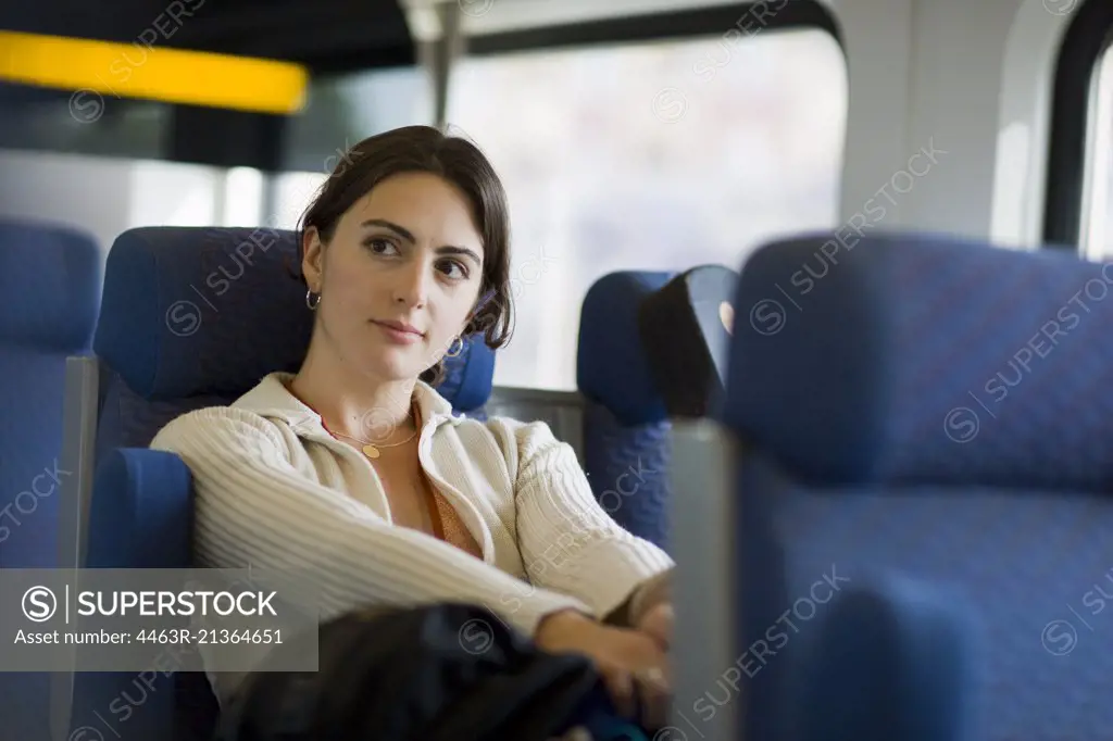 Young woman travelling on a train