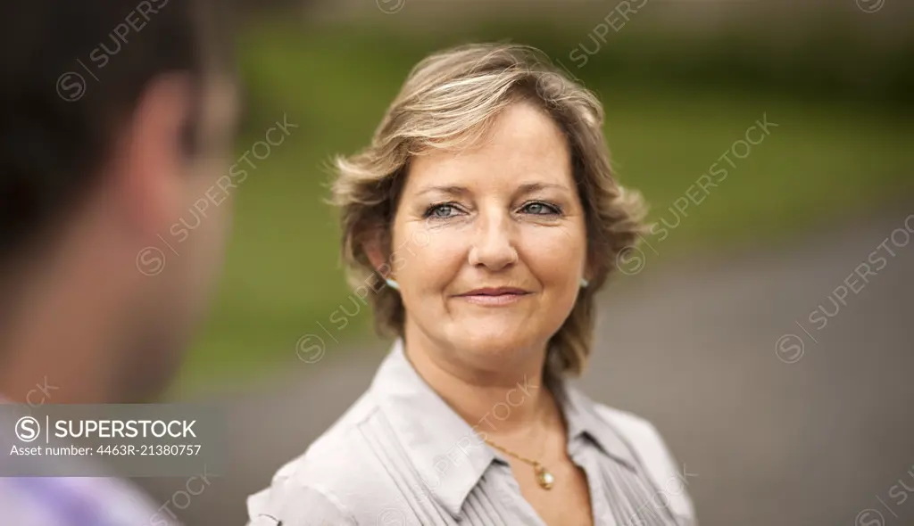 Portrait of middle aged blond woman. 