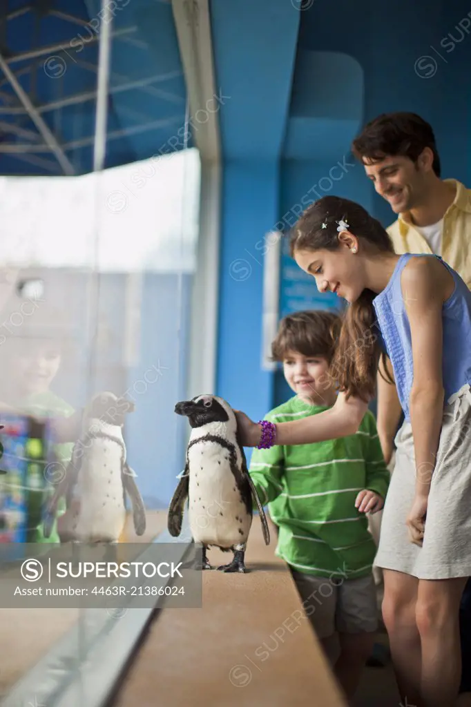 Family enjoying day at aquarium.