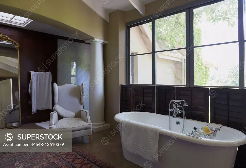 Home showcase soaking tub in luxury bathroom