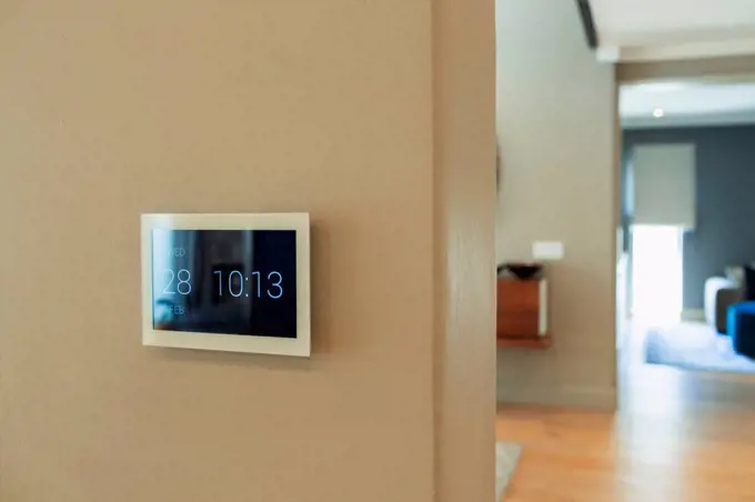 Digital home automation displaying date and time