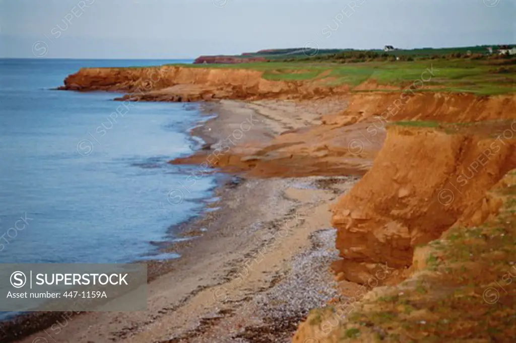 Red Sandstone cliff in the ocean, Cavendish, Prince Edward Island, Canada