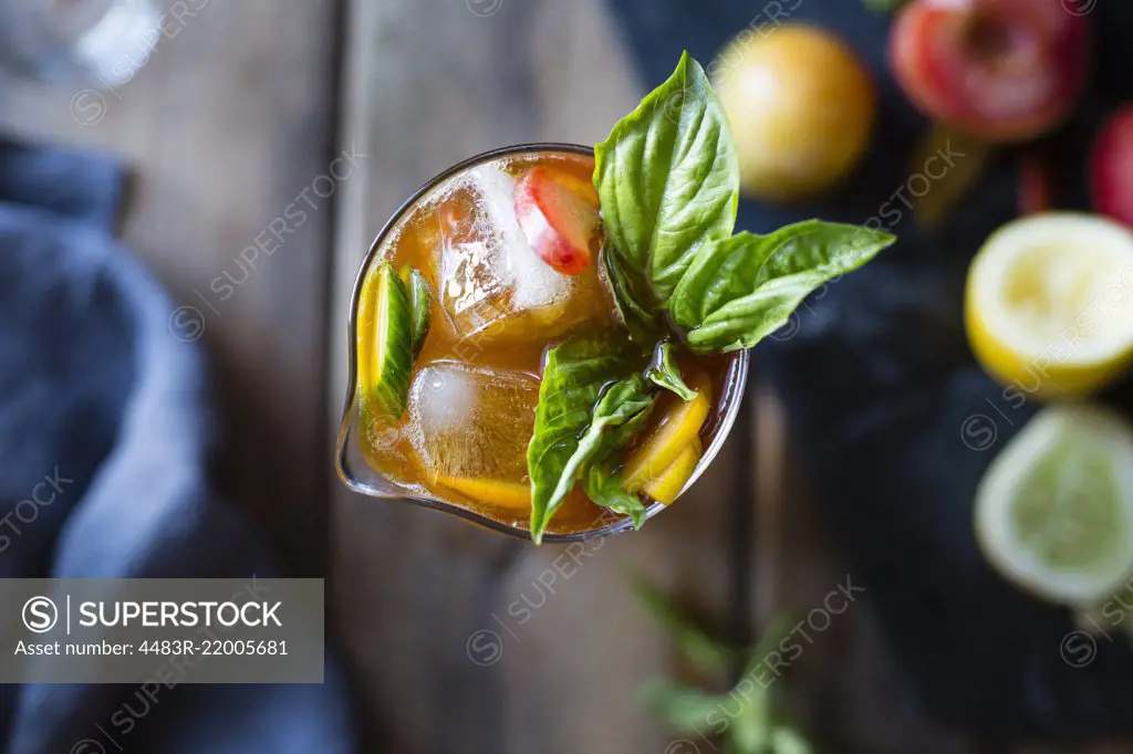 A basil plum fruit cocktail.
