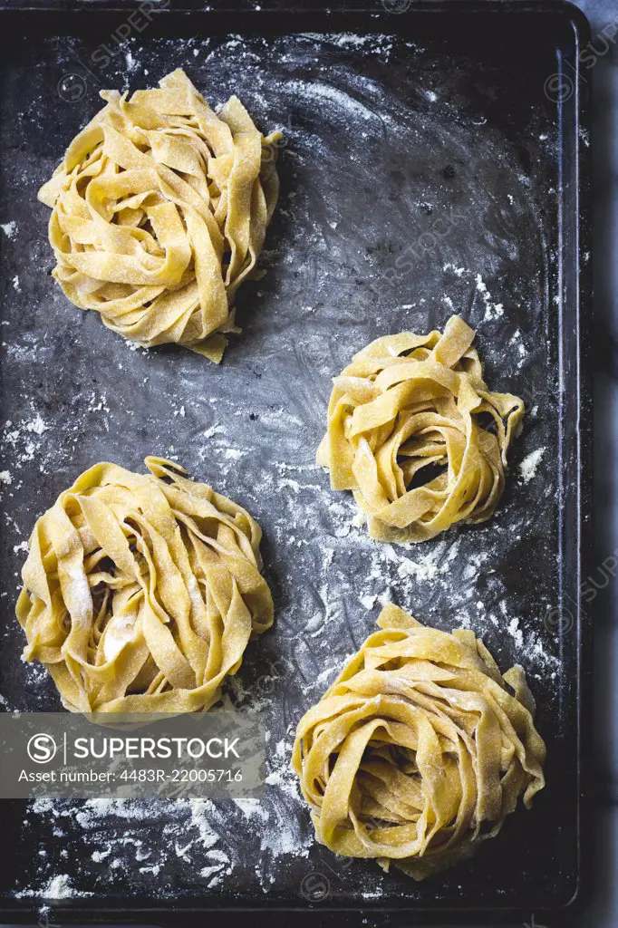 Fresh pasta on a baking tray