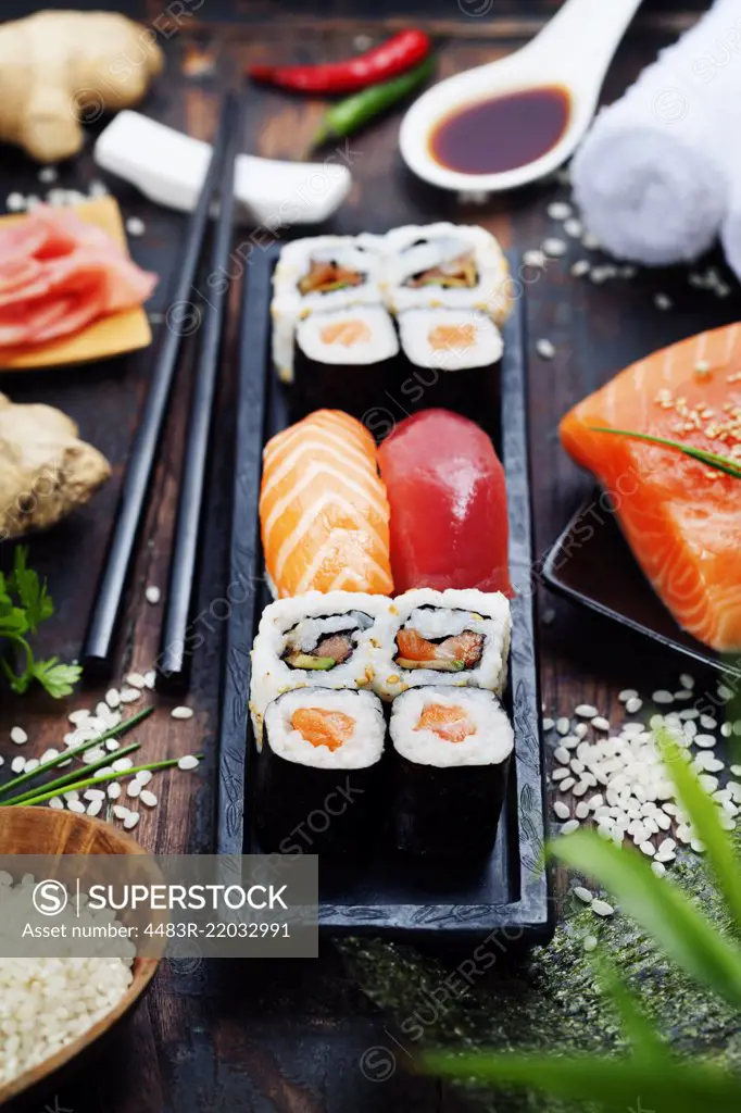 sushi rolls with sushi ingredients