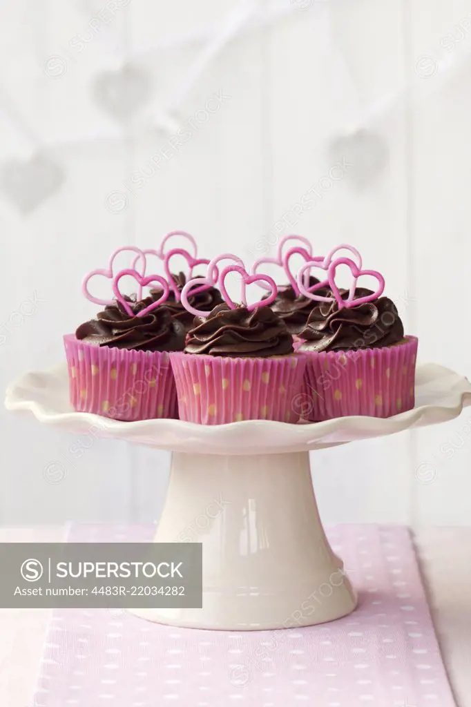 Valentine cupcakes on a cake stand