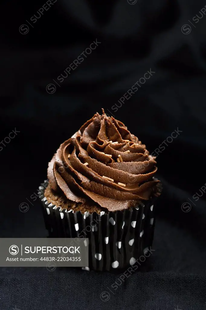 Chocolate cupcake on black