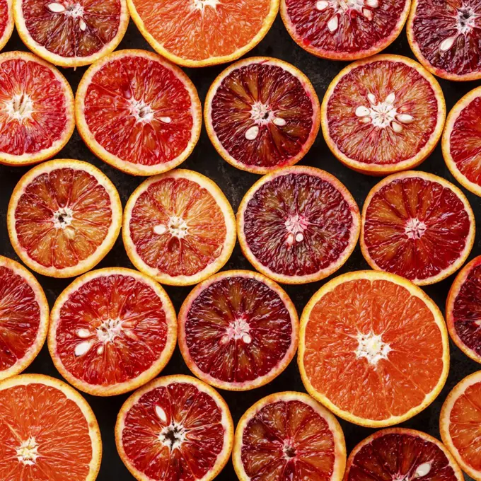 Fresh red Orange Citrus fruit pattern background close-up