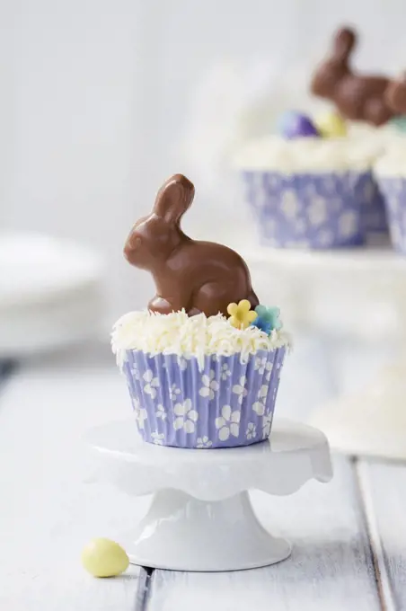 Cupcakes decorated with chocolate Easter bunnies