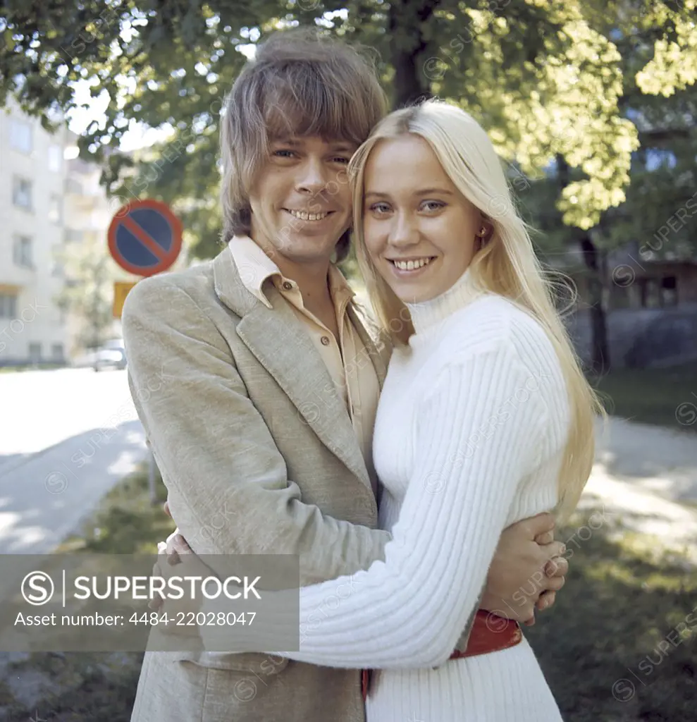 ABBA. Agnetha Fältskog. Singer. Member of the pop group ABBA. Born 1950. Pictured here with her fiance Björn Ulvaeus 1970 whom she married on 6 July 1971. Photo: Kristoffersson