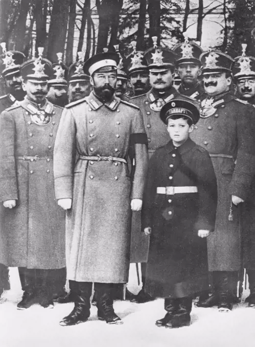 Tsar Nicholas II of Russia. 1868-1918. The last emperor of Russia. Pictured with his son Tsarevich Alexei Nikolaevich.